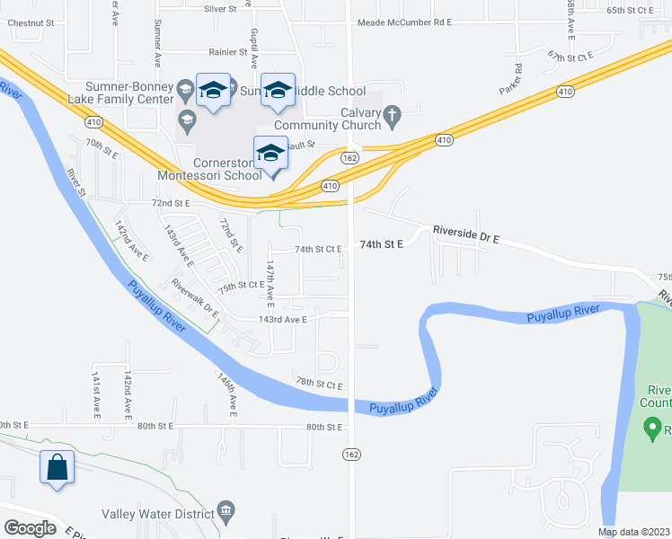 map of restaurants, bars, coffee shops, grocery stores, and more near 14905 Spartan Lane E in Sumner