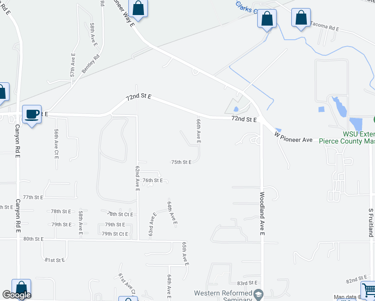 map of restaurants, bars, coffee shops, grocery stores, and more near 6503 75th Street East in Puyallup