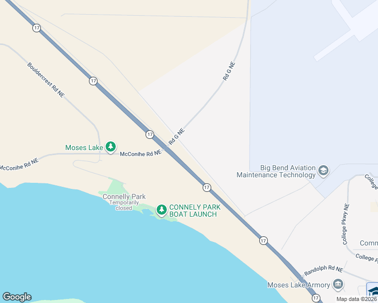 map of restaurants, bars, coffee shops, grocery stores, and more near Neppel Road Northeast in Moses Lake