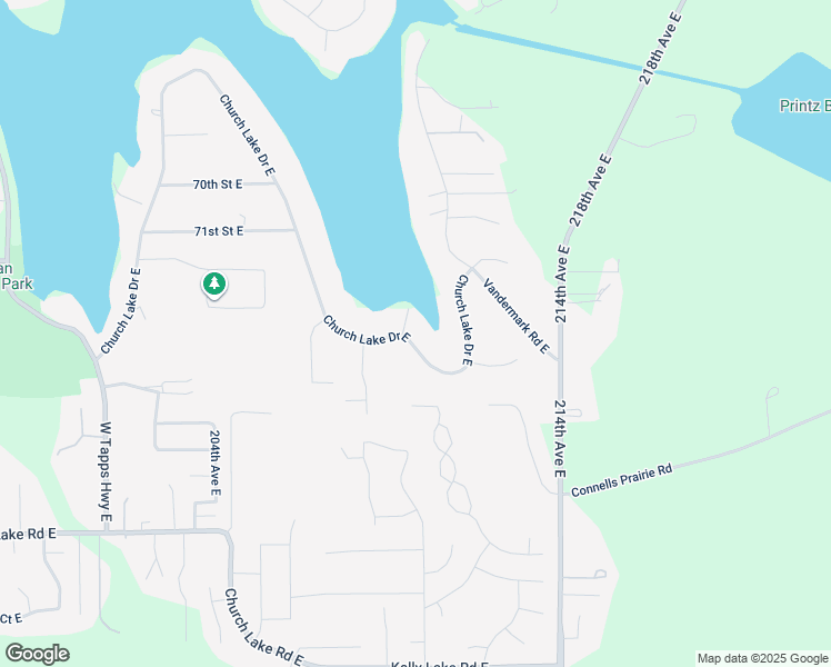 map of restaurants, bars, coffee shops, grocery stores, and more near 20910 Church Lake Drive East in Bonney Lake