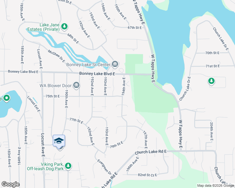 map of restaurants, bars, coffee shops, grocery stores, and more near 19314 75th Street East in Bonney Lake