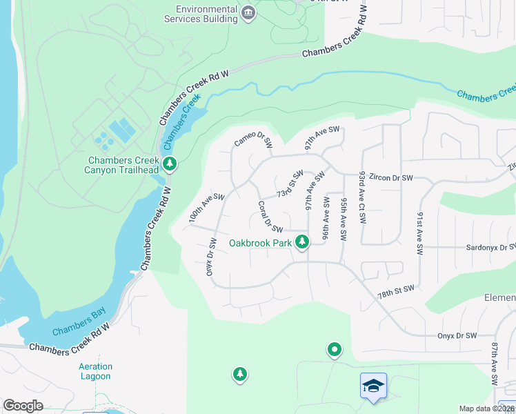 map of restaurants, bars, coffee shops, grocery stores, and more near 9803 74th Street Southwest in Lakewood