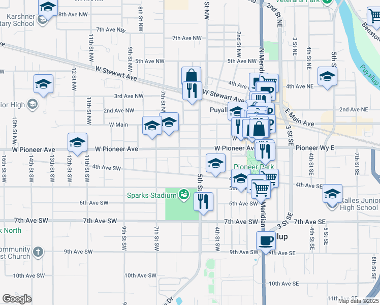 map of restaurants, bars, coffee shops, grocery stores, and more near 314 5th Street Southwest in Puyallup