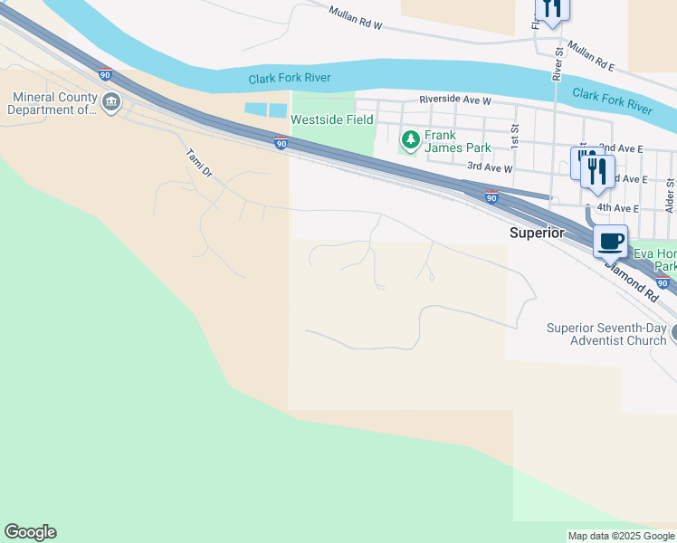 map of restaurants, bars, coffee shops, grocery stores, and more near 48 Tami Drive in Superior
