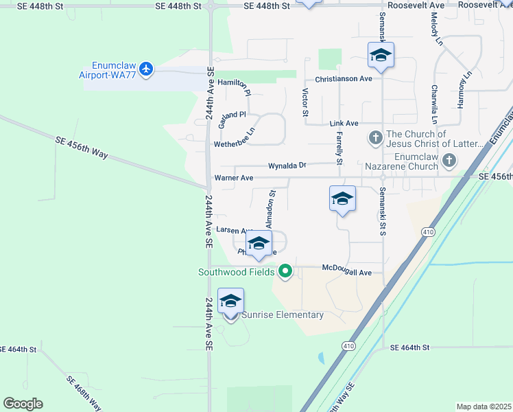 map of restaurants, bars, coffee shops, grocery stores, and more near 207 Spring Place in Enumclaw