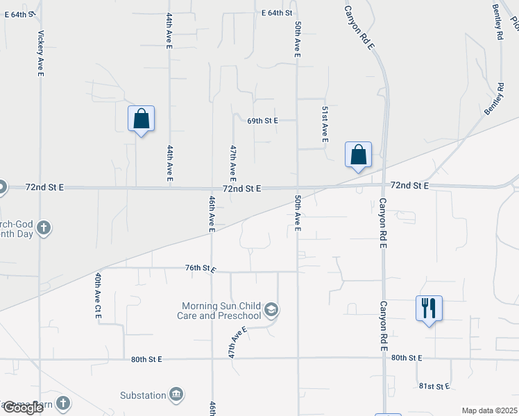 map of restaurants, bars, coffee shops, grocery stores, and more near 48TH North E Street in Tacoma