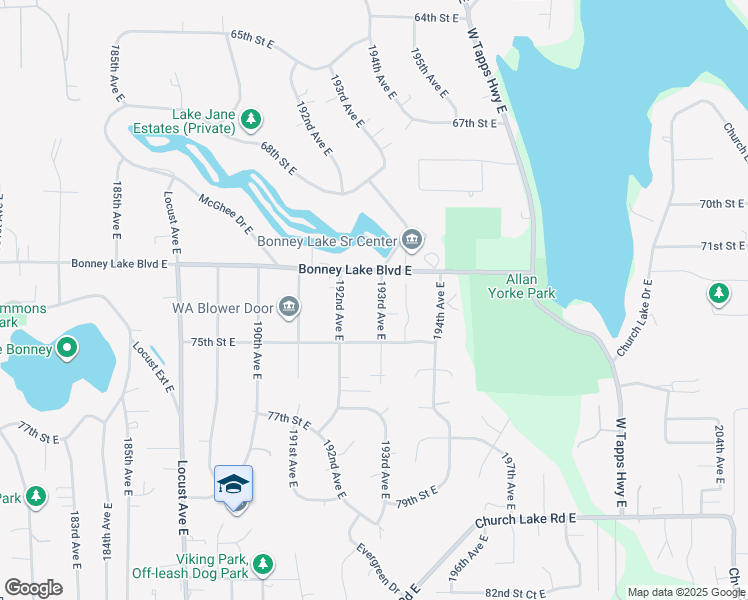 map of restaurants, bars, coffee shops, grocery stores, and more near 7211 193rd Avenue East in Sumner