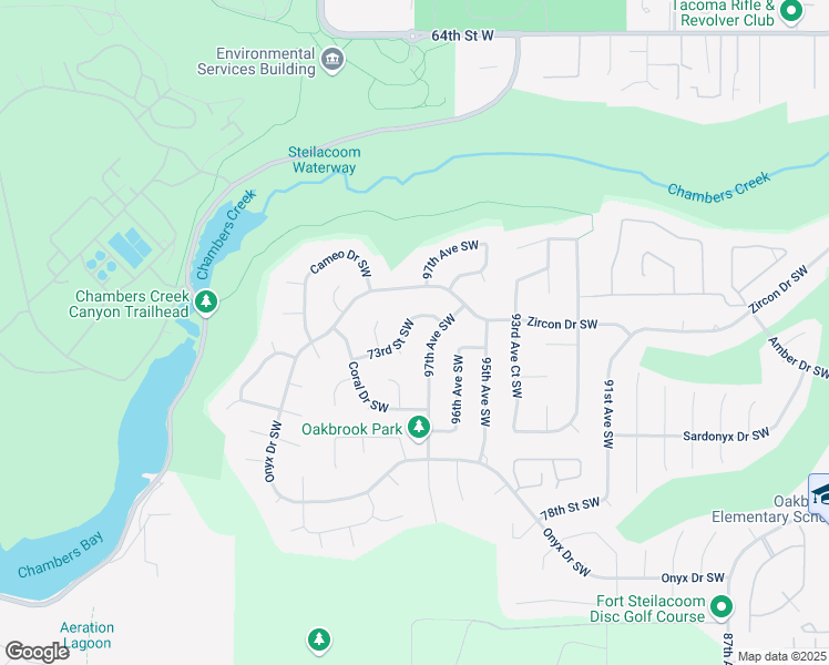 map of restaurants, bars, coffee shops, grocery stores, and more near 9712 73rd Street Southwest in Lakewood