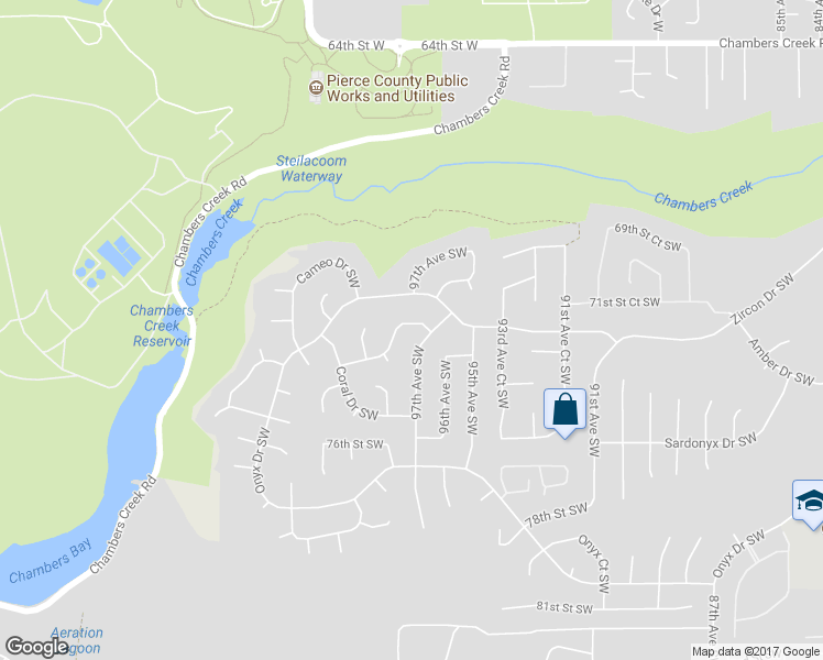 map of restaurants, bars, coffee shops, grocery stores, and more near 9712 73rd Street Southwest in Lakewood