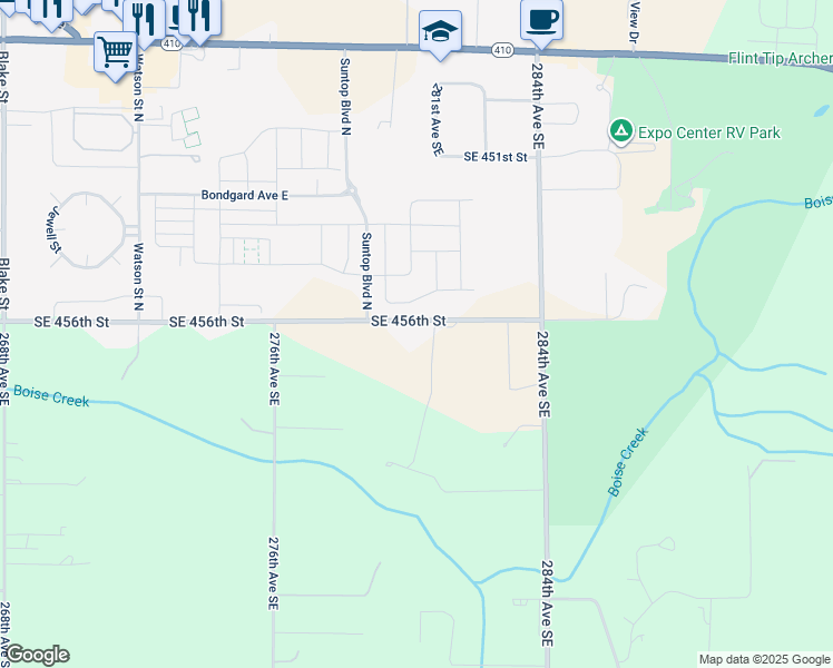 map of restaurants, bars, coffee shops, grocery stores, and more near 28009 Southeast 456th Street in Enumclaw