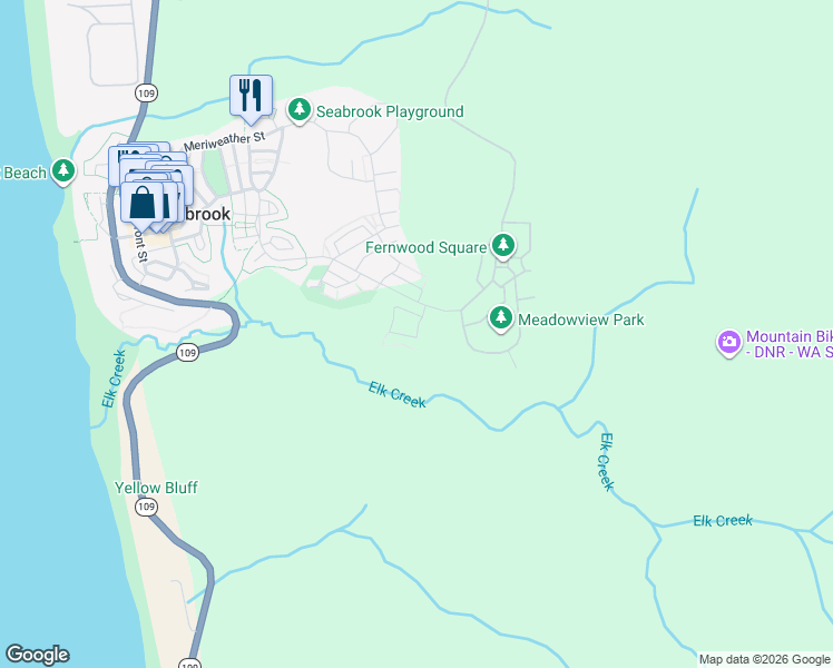 map of restaurants, bars, coffee shops, grocery stores, and more near 241 Compass Street in Copalis Crossing