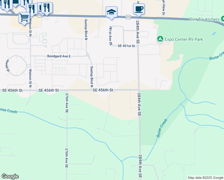 map of restaurants, bars, coffee shops, grocery stores, and more near 28009 Southeast 456th Street in Enumclaw