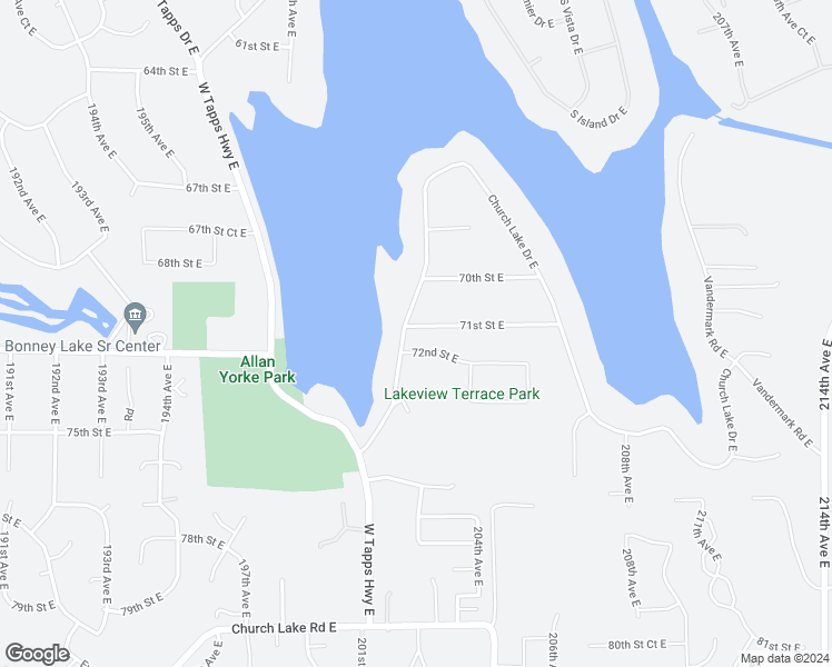 map of restaurants, bars, coffee shops, grocery stores, and more near 20203 71st Street East in Bonney Lake