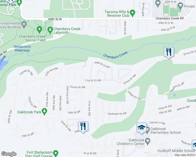 map of restaurants, bars, coffee shops, grocery stores, and more near 7009 89th Avenue Court Southwest in Lakewood