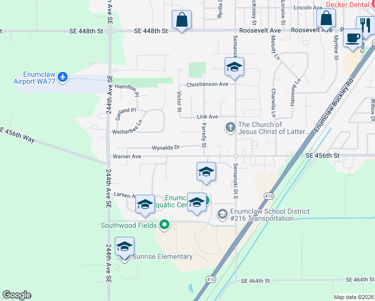 map of restaurants, bars, coffee shops, grocery stores, and more near 3131 Wynalda Drive in Enumclaw