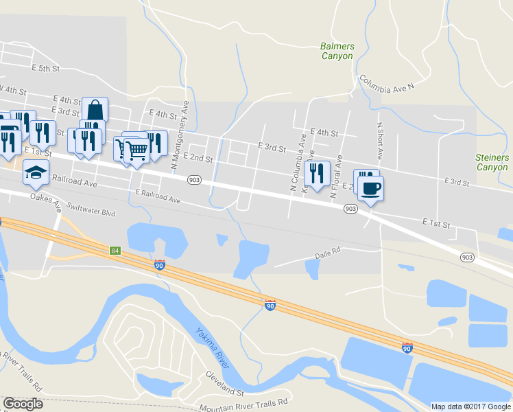 map of restaurants, bars, coffee shops, grocery stores, and more near 108 Yakima Avenue in Cle Elum