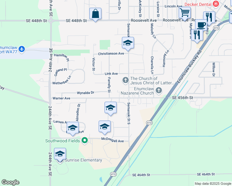 map of restaurants, bars, coffee shops, grocery stores, and more near 202 McKean Court in Enumclaw