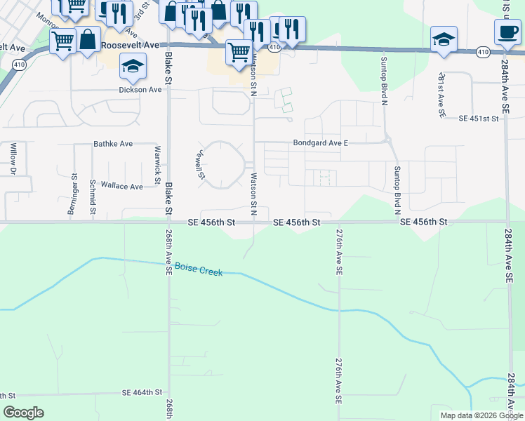 map of restaurants, bars, coffee shops, grocery stores, and more near 111 Jewell Street in Enumclaw