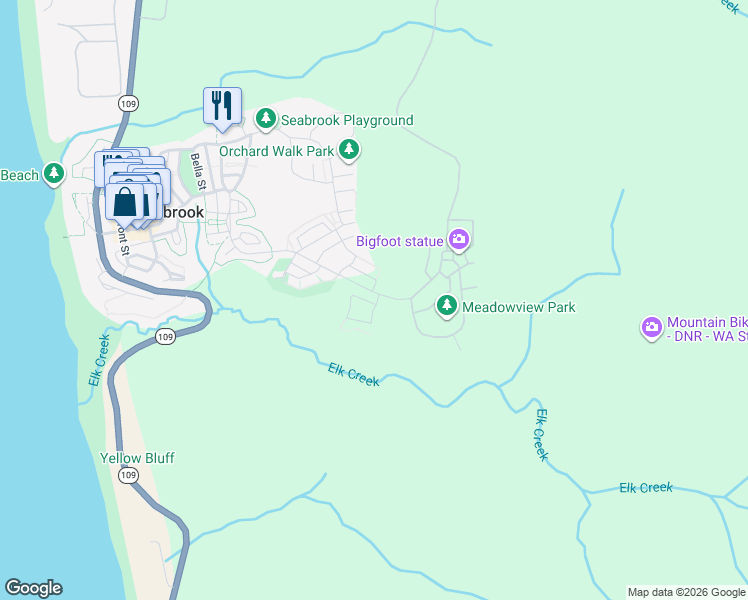 map of restaurants, bars, coffee shops, grocery stores, and more near 241 Compass Street in Copalis Crossing