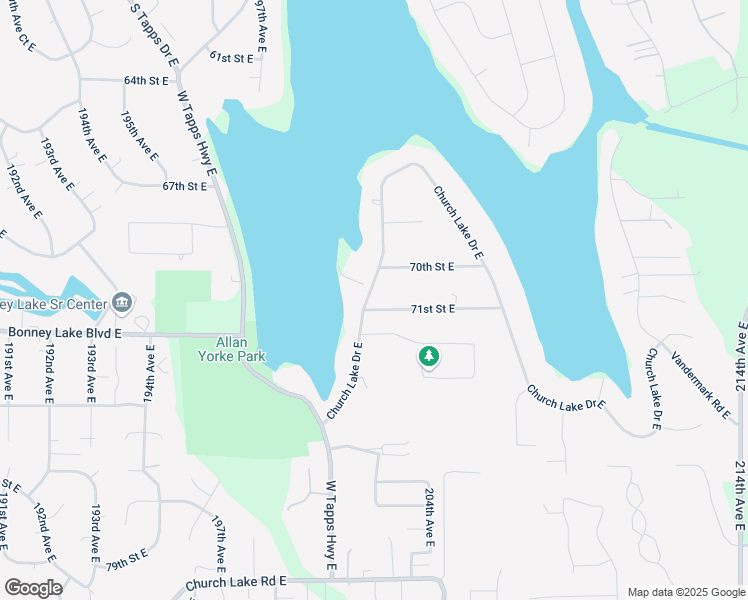 map of restaurants, bars, coffee shops, grocery stores, and more near 20202 71st Street East in Bonney Lake