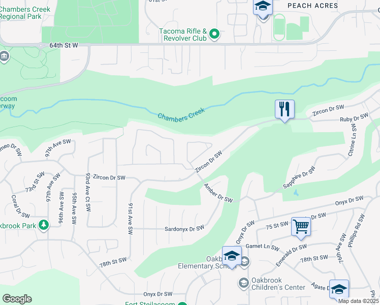 map of restaurants, bars, coffee shops, grocery stores, and more near 8619 Zircon Drive Southwest in Lakewood