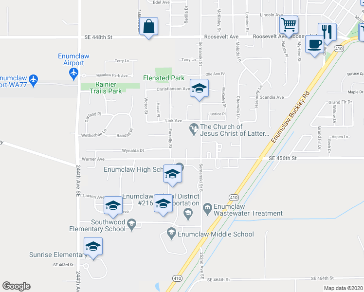 map of restaurants, bars, coffee shops, grocery stores, and more near 202 McKean Court in Enumclaw