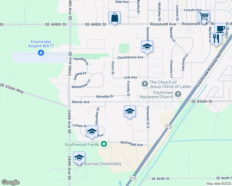 map of restaurants, bars, coffee shops, grocery stores, and more near 3131 Wynalda Drive in Enumclaw