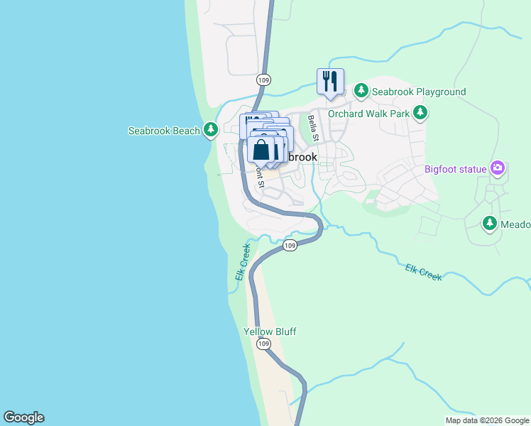 map of restaurants, bars, coffee shops, grocery stores, and more near 57 Seaside Lane in Pacific Beach