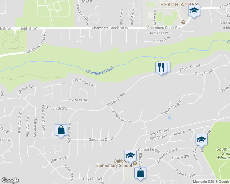 map of restaurants, bars, coffee shops, grocery stores, and more near 8637 Zircon Drive Southwest in Lakewood