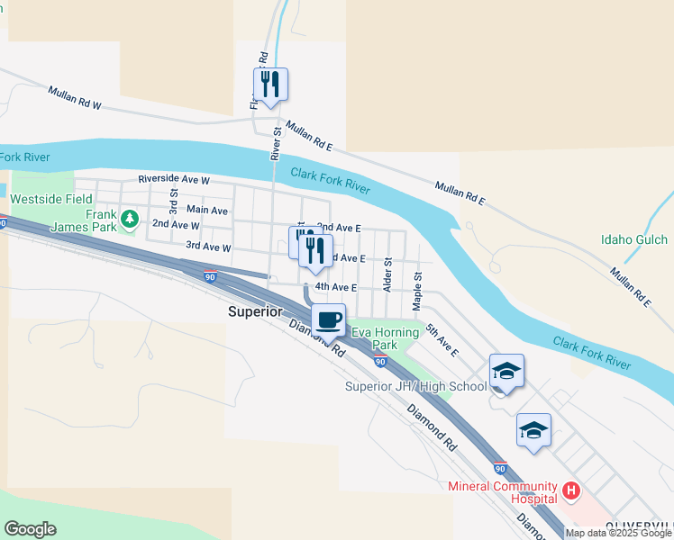 map of restaurants, bars, coffee shops, grocery stores, and more near 306 Pine Street in Superior