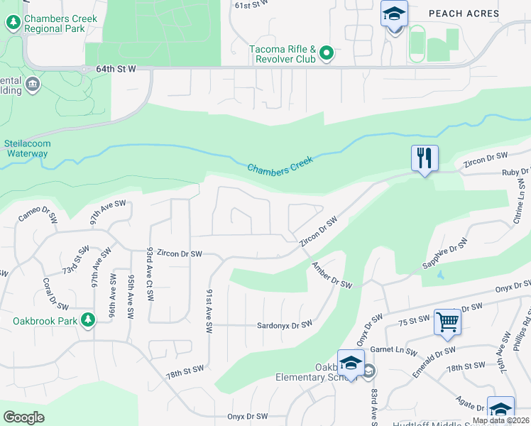 map of restaurants, bars, coffee shops, grocery stores, and more near 7016 87th Avenue Court Southwest in Lakewood