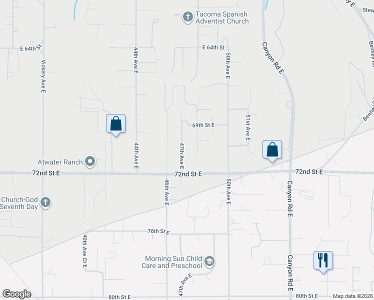 map of restaurants, bars, coffee shops, grocery stores, and more near 7010 48th Avenue East in Tacoma