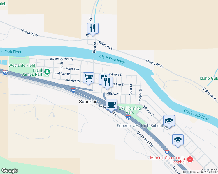 map of restaurants, bars, coffee shops, grocery stores, and more near 306 Pine Street in Superior
