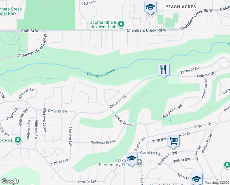 map of restaurants, bars, coffee shops, grocery stores, and more near 8619 Zircon Drive Southwest in Lakewood