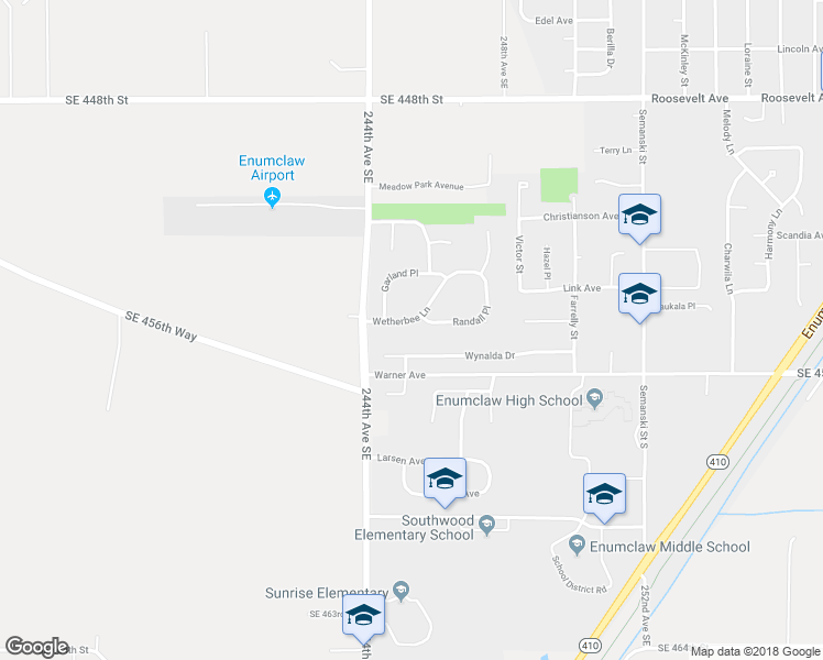 map of restaurants, bars, coffee shops, grocery stores, and more near 3454 Wetherbee Lane in Enumclaw