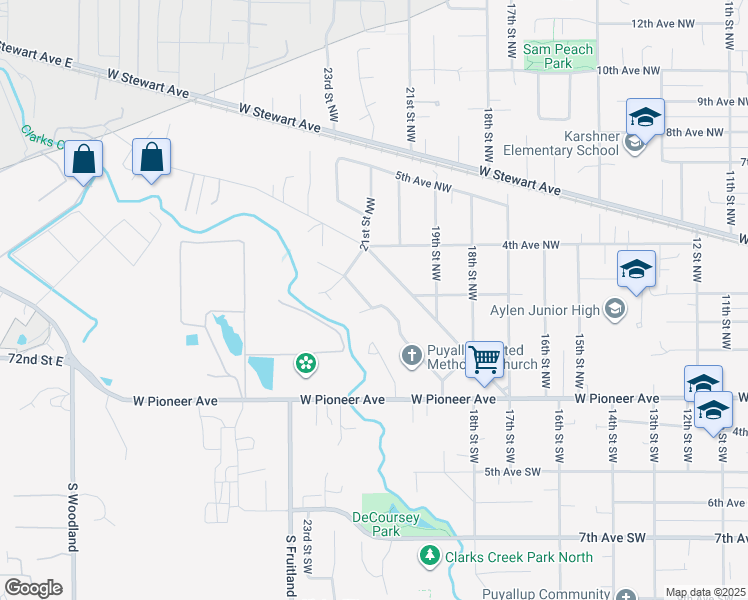 map of restaurants, bars, coffee shops, grocery stores, and more near 225 McElroy Place in Puyallup