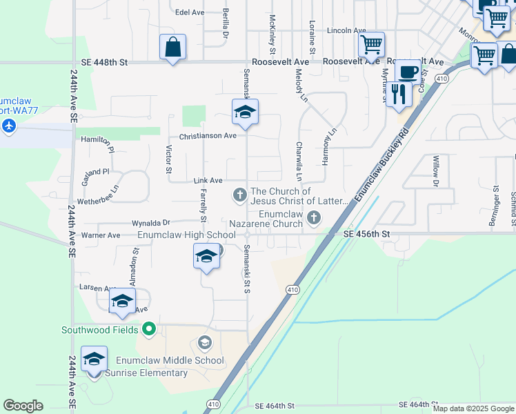 map of restaurants, bars, coffee shops, grocery stores, and more near 231 Semanski Street in Enumclaw