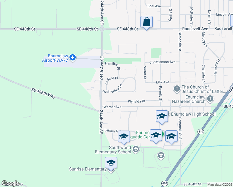 map of restaurants, bars, coffee shops, grocery stores, and more near 3454 Wetherbee Lane in Enumclaw