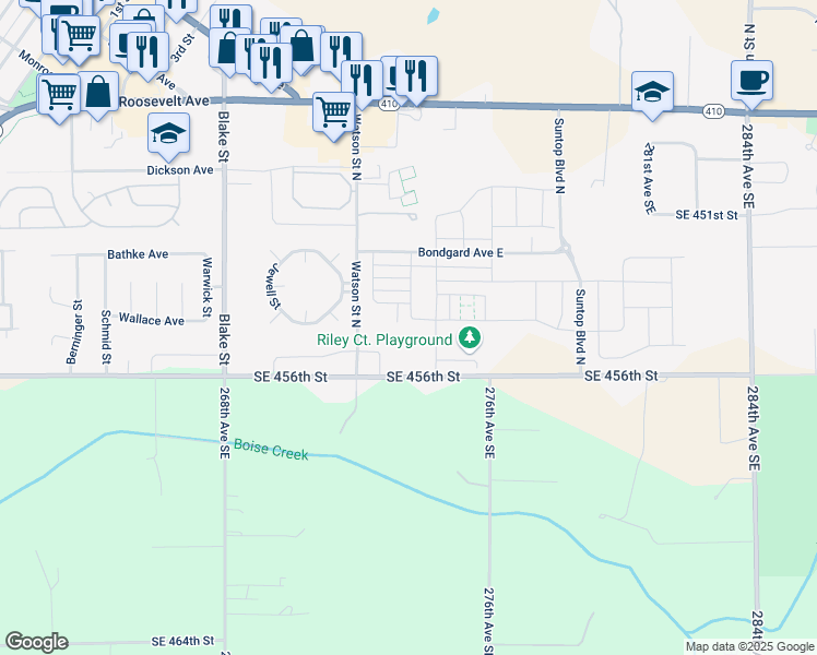 map of restaurants, bars, coffee shops, grocery stores, and more near 302 Sigrist Drive East in Enumclaw