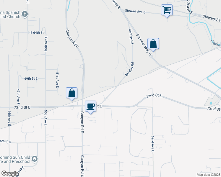map of restaurants, bars, coffee shops, grocery stores, and more near 7108 Bentley Road in Puyallup