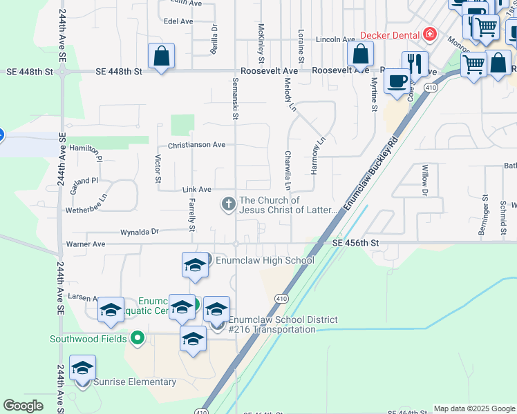 map of restaurants, bars, coffee shops, grocery stores, and more near 231 Semanski Street in Enumclaw