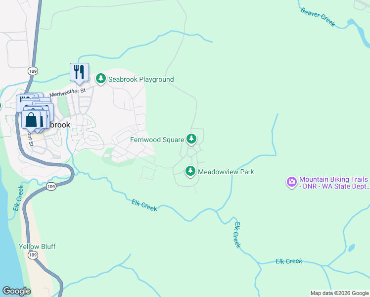 map of restaurants, bars, coffee shops, grocery stores, and more near 433 Compass Street in Copalis Crossing
