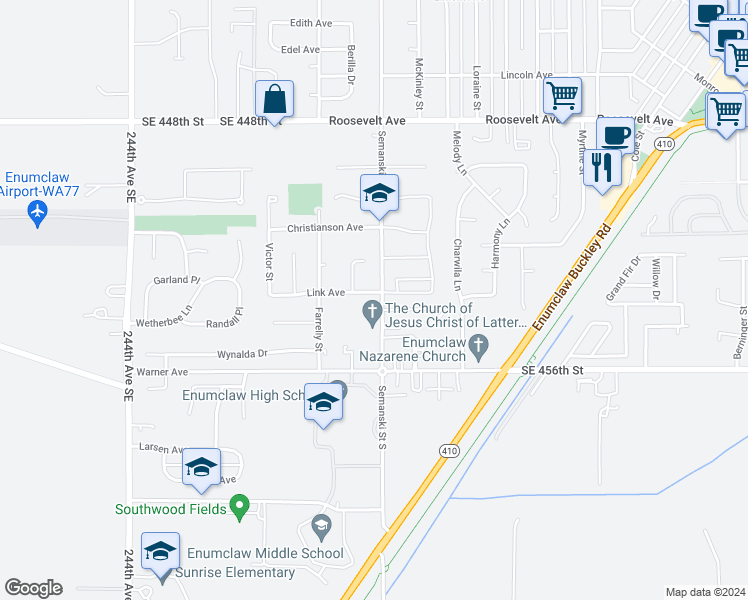 map of restaurants, bars, coffee shops, grocery stores, and more near 2812 Link Avenue in Enumclaw