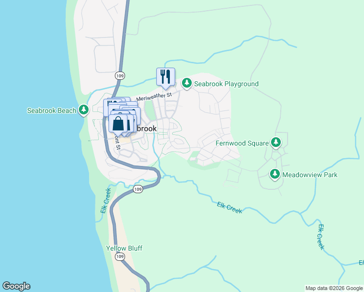 map of restaurants, bars, coffee shops, grocery stores, and more near 241 Compass Street in Copalis Crossing
