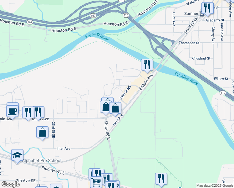 map of restaurants, bars, coffee shops, grocery stores, and more near 400 29th Street Northeast in Puyallup