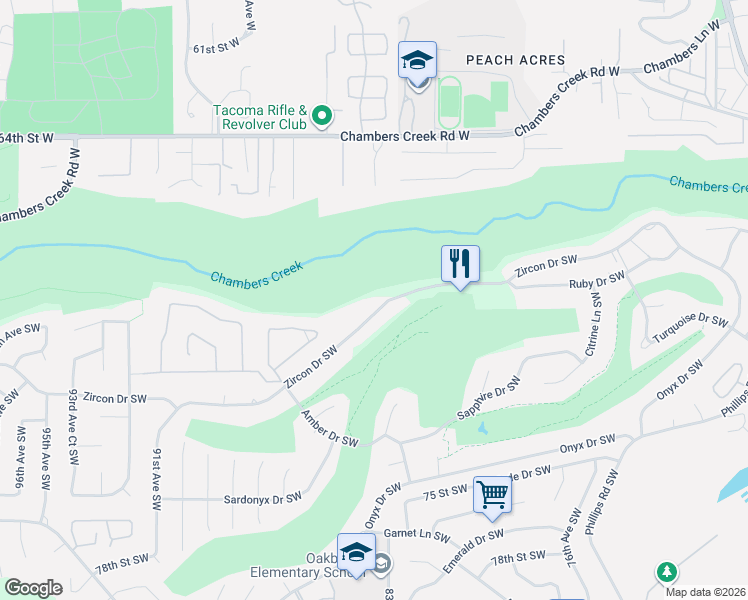 map of restaurants, bars, coffee shops, grocery stores, and more near 8339 Zircon Drive Southwest in Lakewood