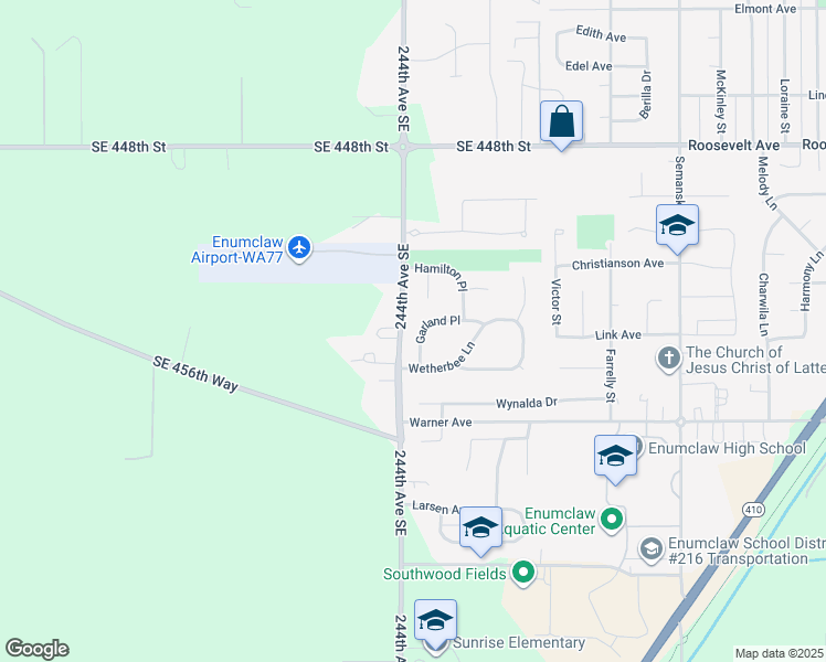 map of restaurants, bars, coffee shops, grocery stores, and more near 386 Garland Place in Enumclaw