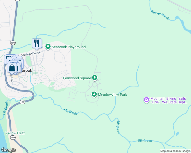 map of restaurants, bars, coffee shops, grocery stores, and more near 433 Compass Street in Copalis Crossing