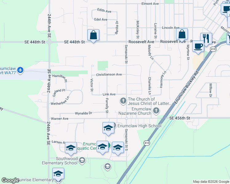 map of restaurants, bars, coffee shops, grocery stores, and more near 2915 Link Avenue in Enumclaw