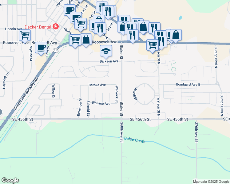 map of restaurants, bars, coffee shops, grocery stores, and more near 403 Warwick Street in Enumclaw